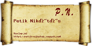 Petik Nikétás névjegykártya